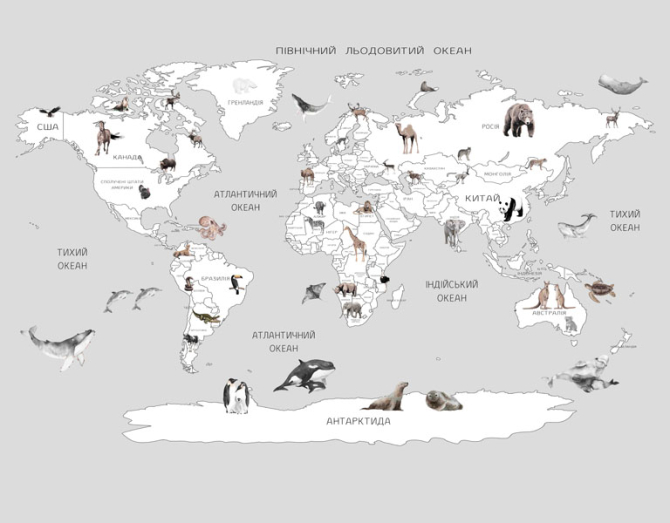 Фотошпалери сіра карта з тваринами