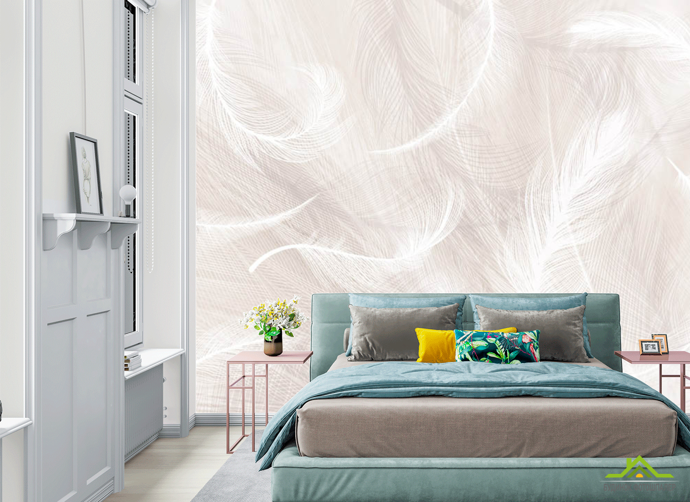 Фотообои Бежевый фон и белые перья