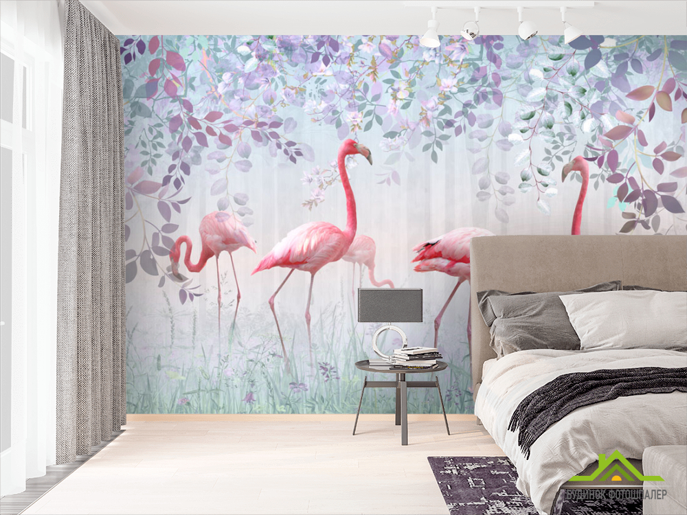 Фотообои Фламинго и зелень