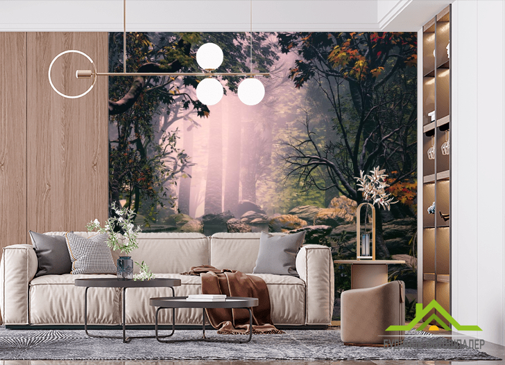 Фотообои туман в лесу над речкой