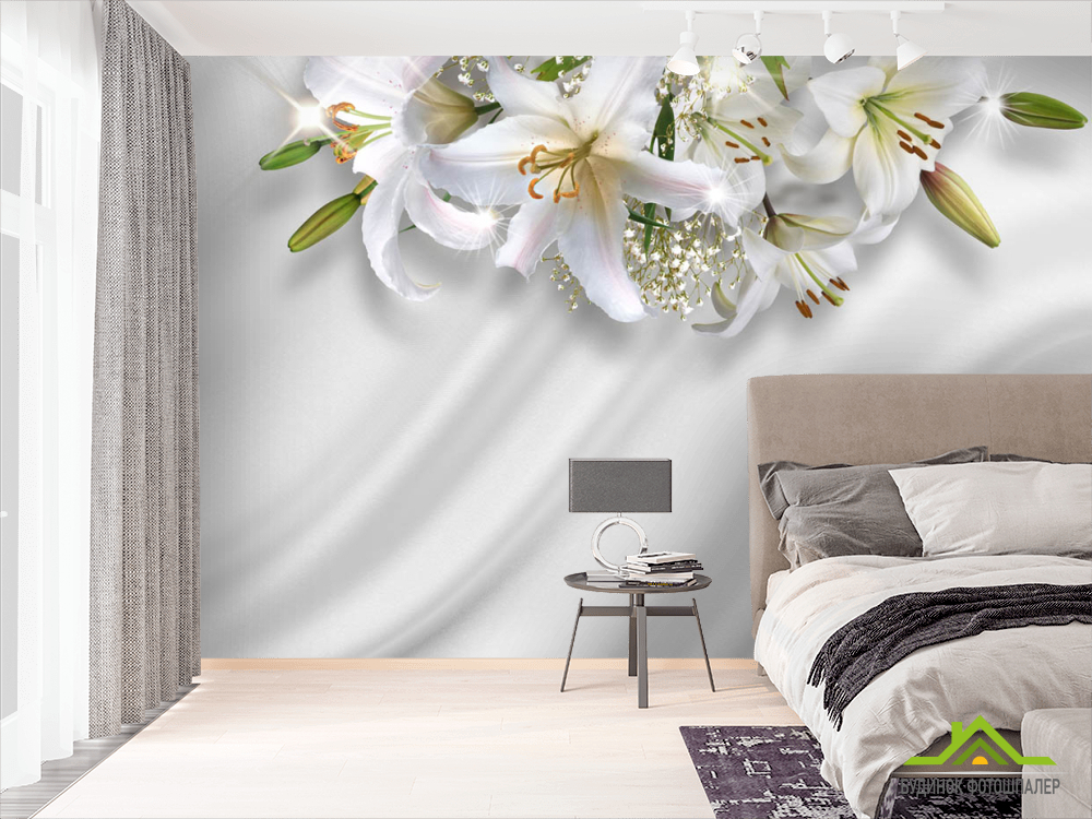 Фотошпалери Лілії на тлі атласу