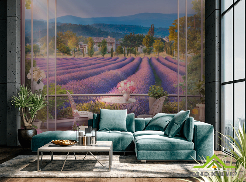 выбрать Фотошпалери Вид на лавандове поле Фотошпалери Вид з вікна на стіну
