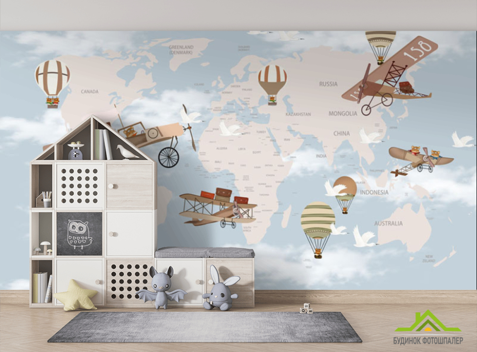 выбрать Фотообои Карта мира и самолеты Фотошпалери Розвиваючі карти на стіну