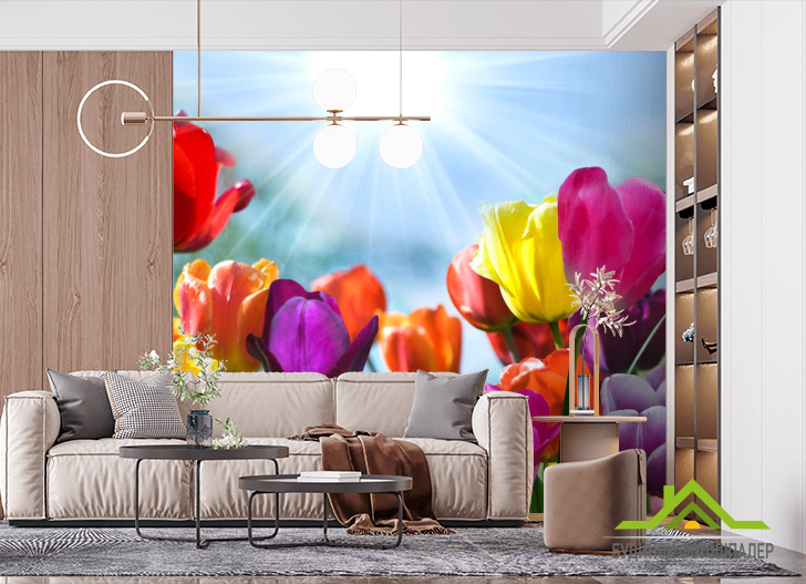 Фотошпалери Різнокольорові тюльпани