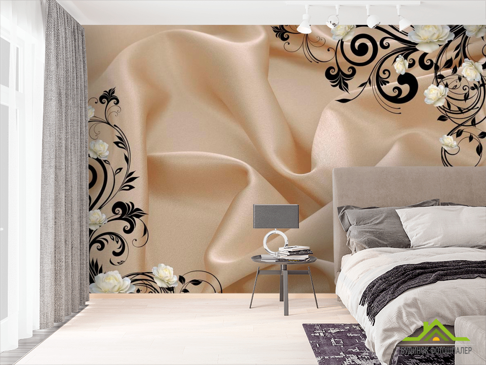 Фотообои Атласная ткань и 3d розы