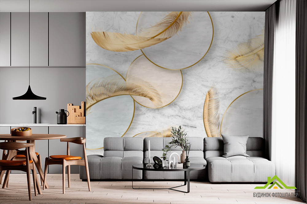 Фотообои золотые перья