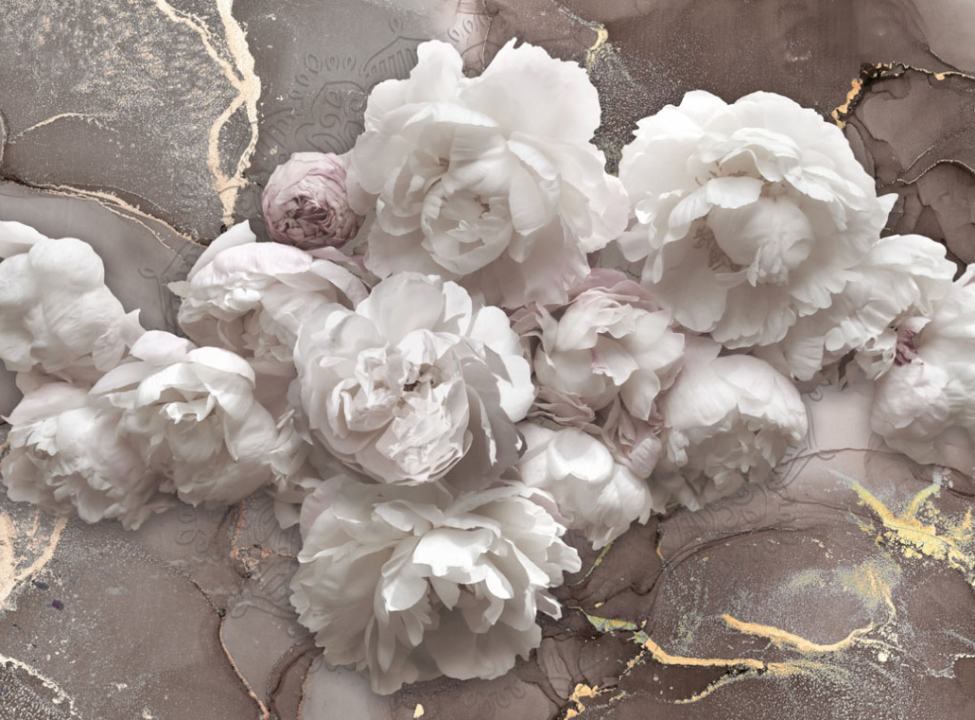 выбрать Фотообои пионы с золотом Фотообои с золочением на стену