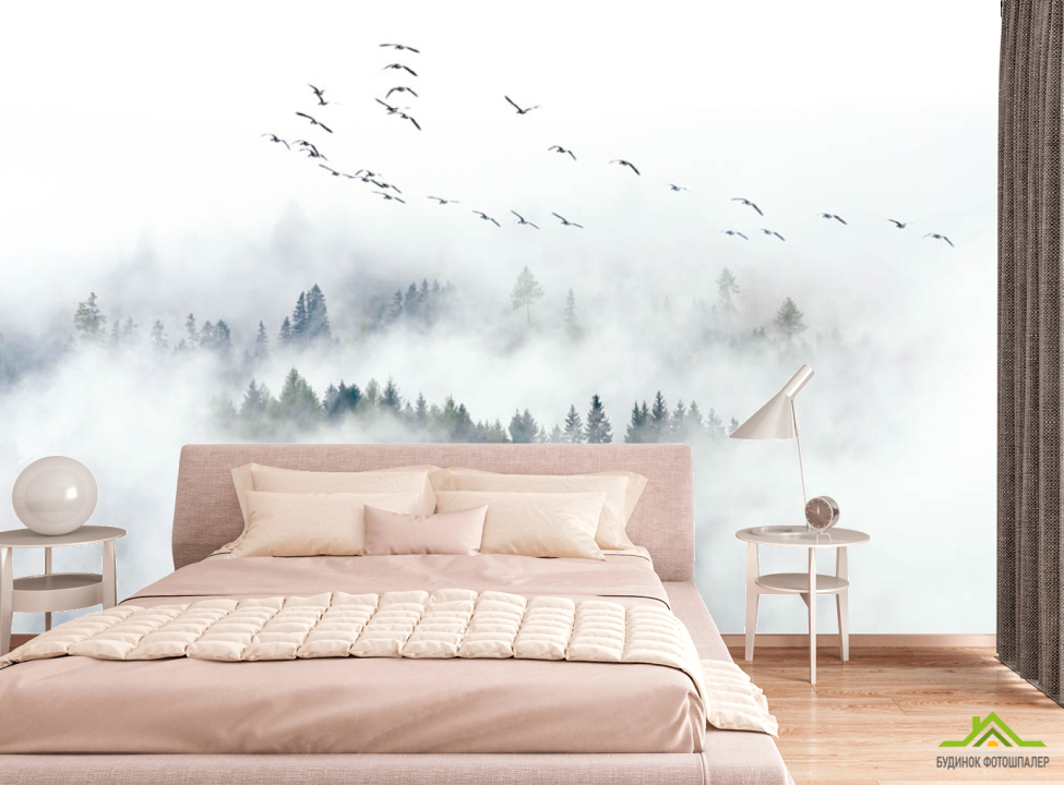 выбрать Фотообои Птицы над туманным лесом Фотообои в спальню на стену