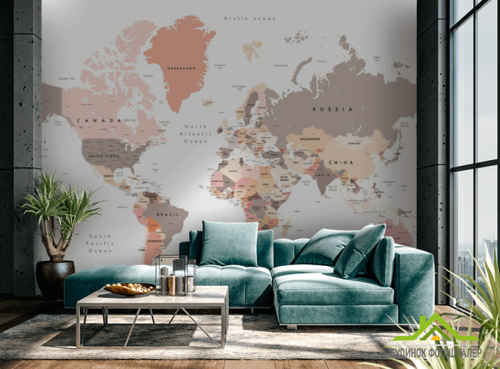 выбрать Фотошпалери Карта на білому тлі Фотошпалери карта Світу на стіну