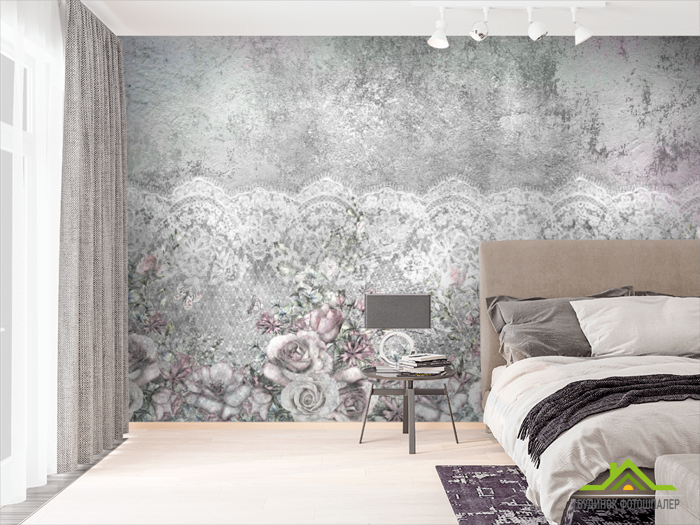 Фотообои Цветы на сером бетоне