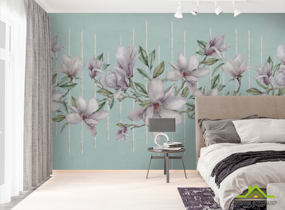 выбрать Фотошпалери магнолії на тлі бірюзи Фотошпалери Квіти на стіну