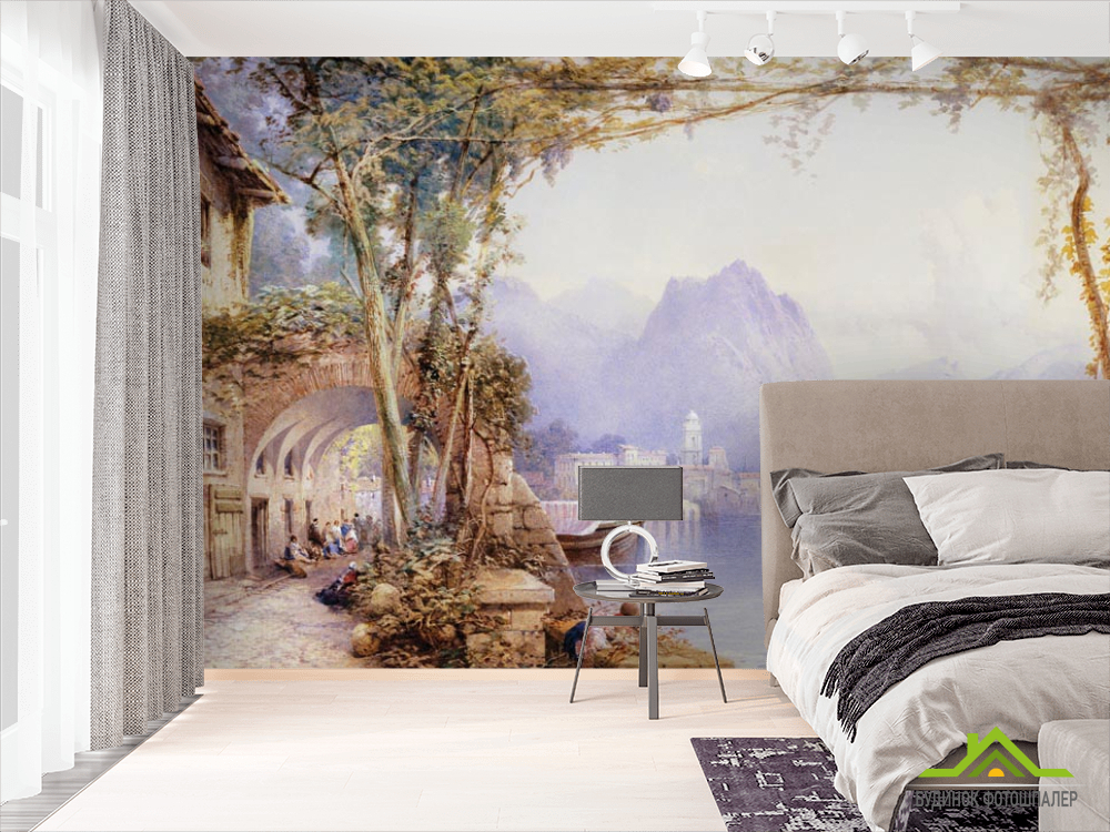 Фотообои Горы, лодки, люди