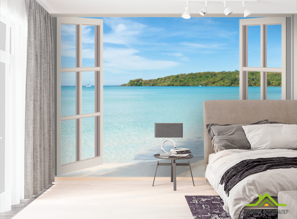 выбрать Фотошпалери Вид з вікна на море Фотошпалери Вид з вікна на стіну