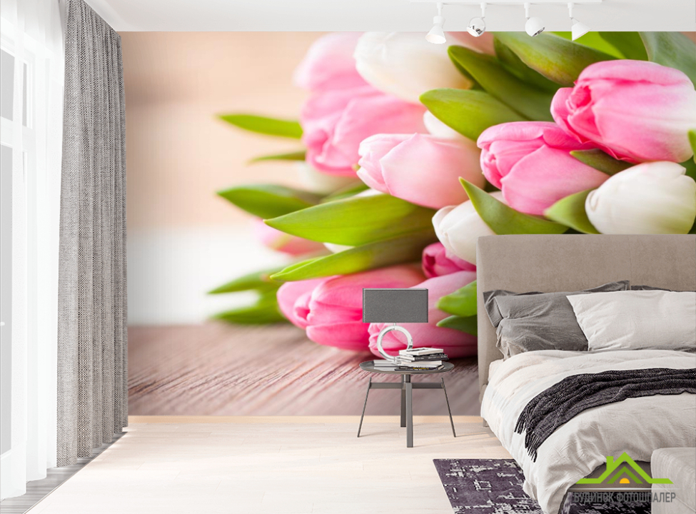 выбрать Фотообои белые и розовые тюльпаны Фотообои Тюльпаны на стену