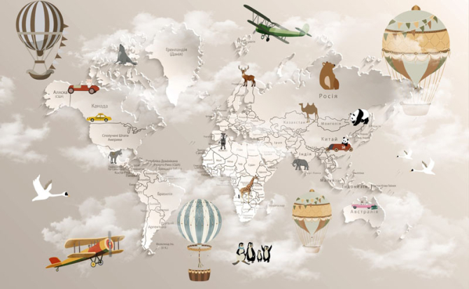 Фотошпалери дитяча карта світу