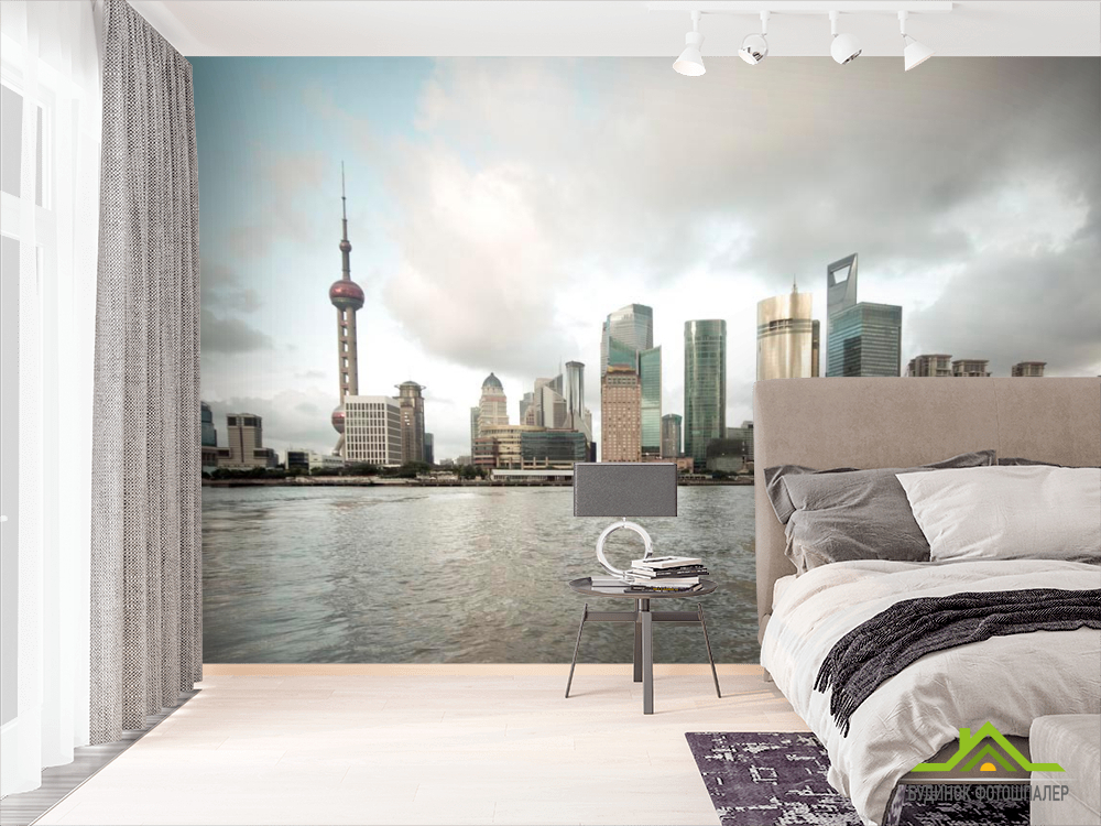 Фотошпалери Море, будинки, хмари