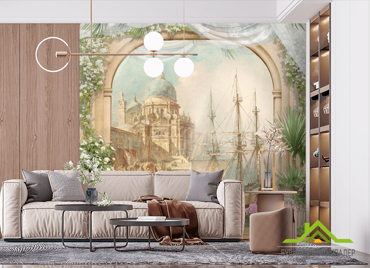 Фотошпалери Арка, клумби, корабель