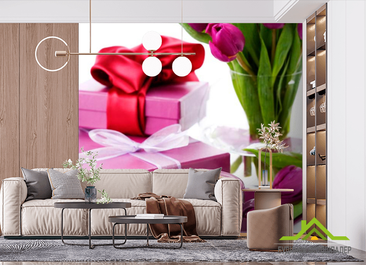Фотошпалери Тюльпани, подарунки, кава