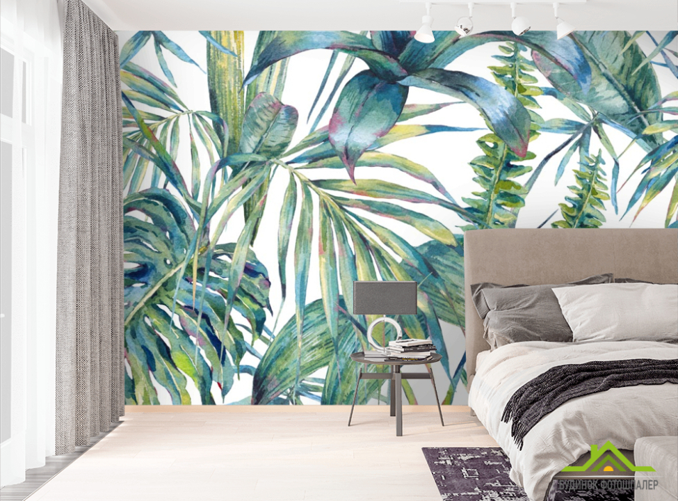 выбрать Фотообои акварельные листья Фотообои тропические листья на стену