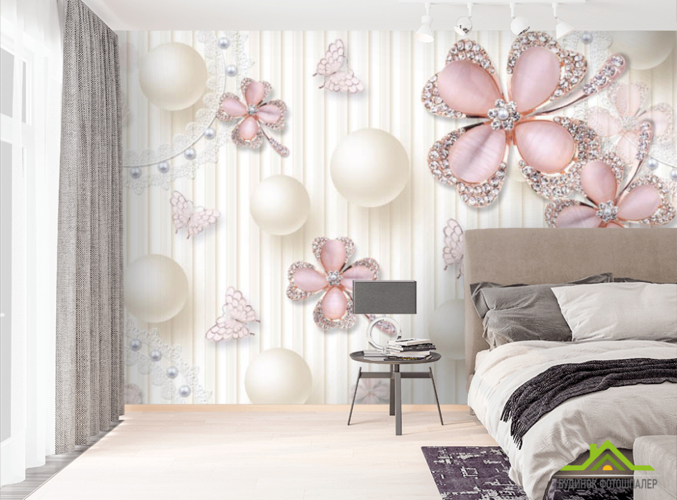 выбрать Фотообои Розовые брошки Фотообои 3Д на стену