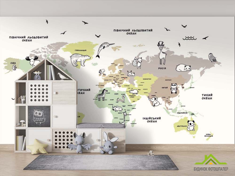Фотообои Минималистичная карта с животными украинском
