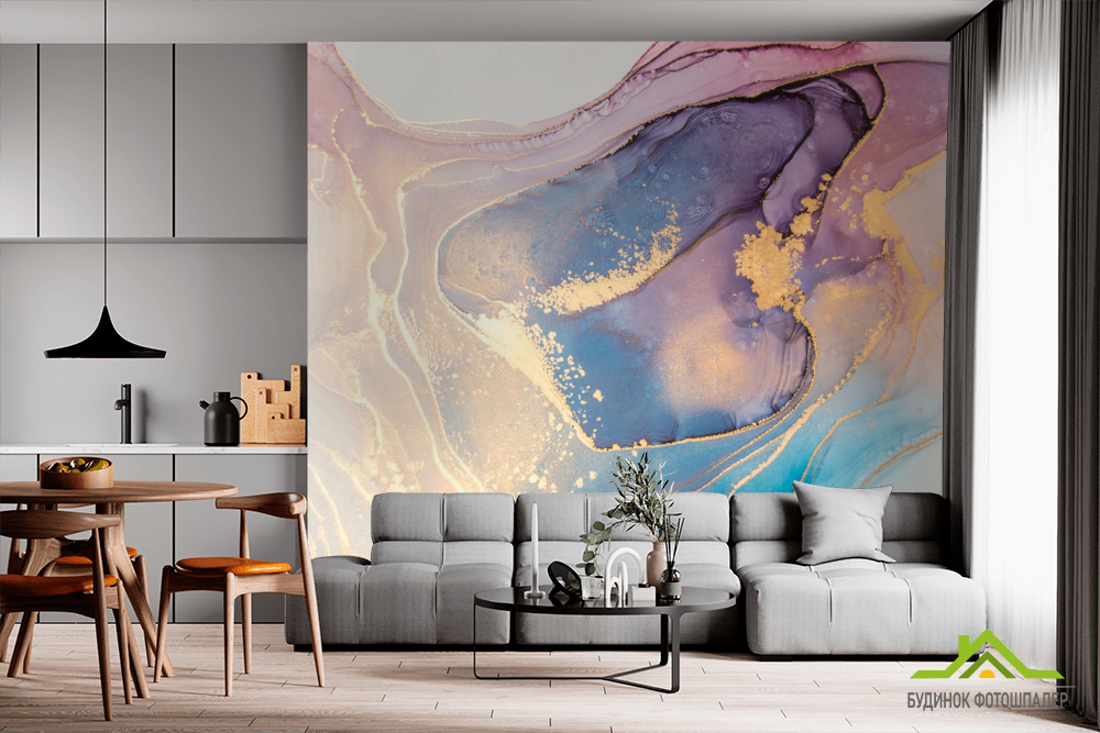 Фотообои цветной флюид с золотом