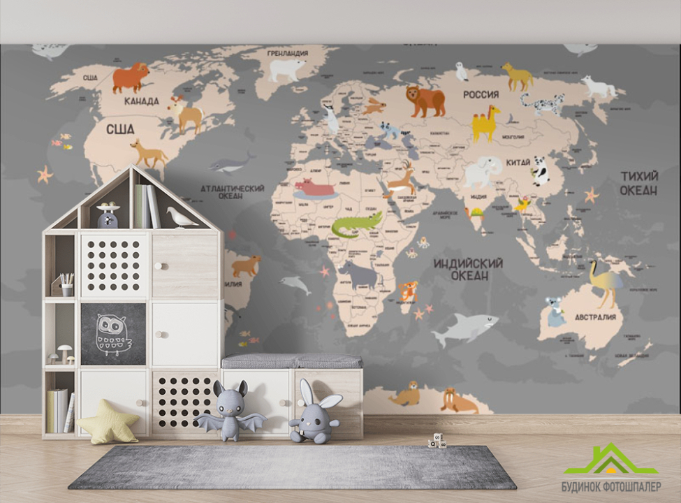 выбрать Фотошпалери сіра карта дитяча українською мовою Фотошпалери Розвиваючі карти на стіну