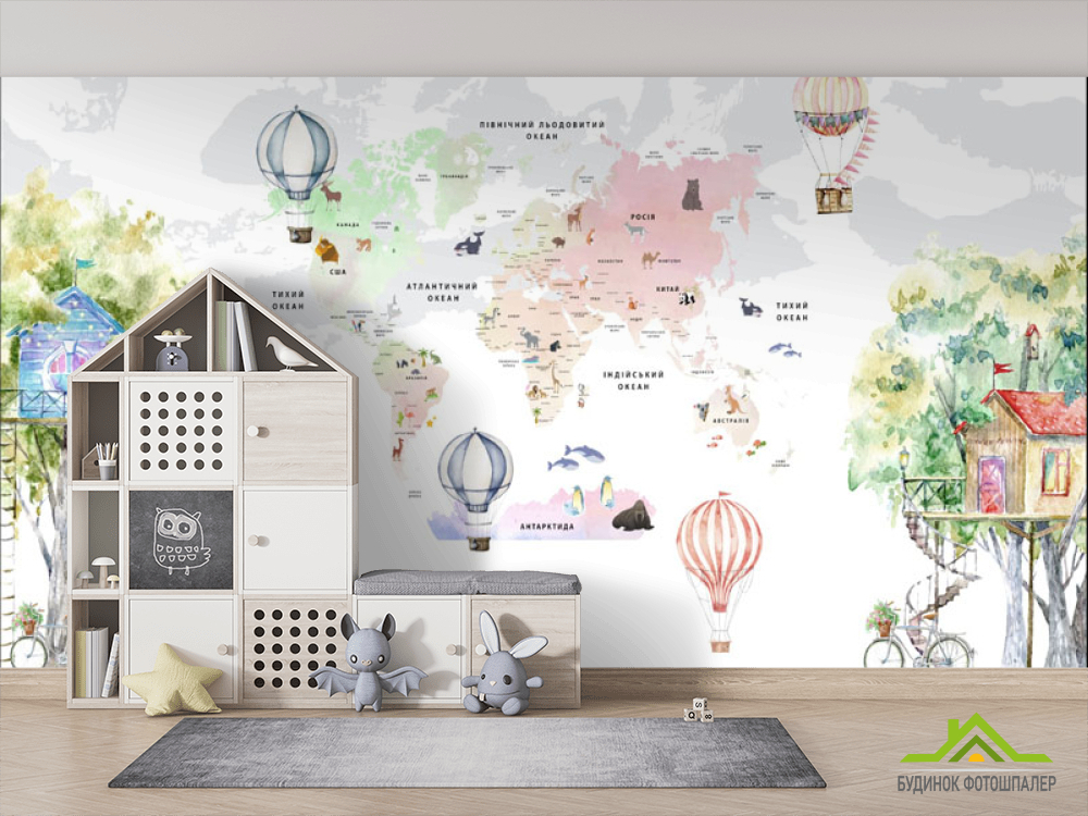 Фотообои Карта детская с шариками и домиками