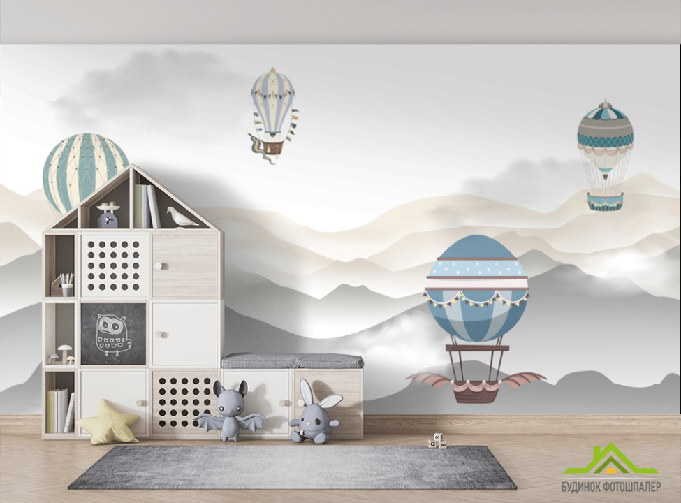 выбрать ФотообоиВоздушные кулі на тлі гір Фотошпалери Little kids на стіну