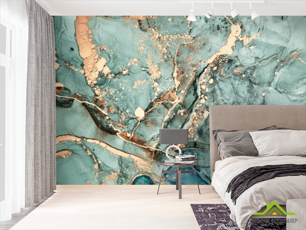 Фотошпалери Бірюзовий флюїд з золотом