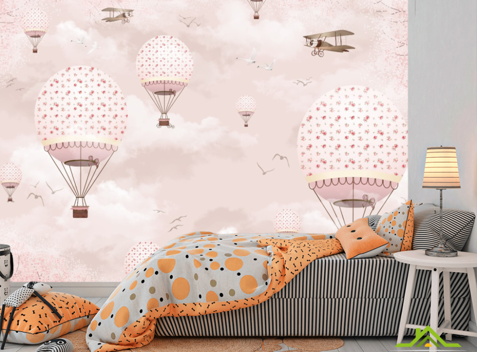 выбрать Фотообои розовые воздушные шарики в небе Фотообои Little kids на стену