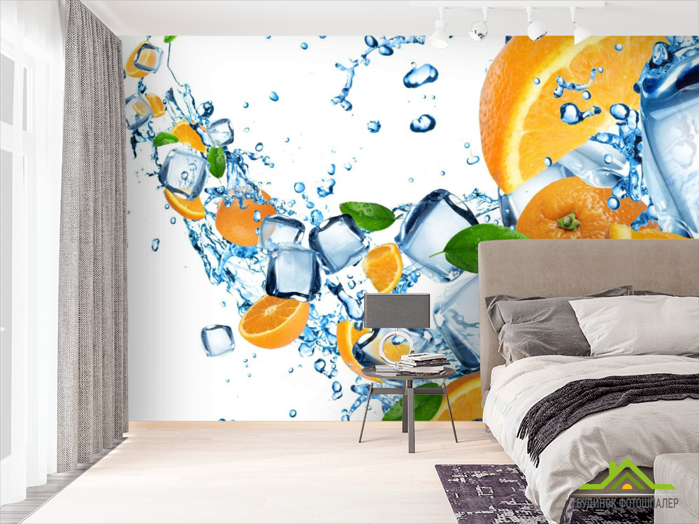 Фотошпалери Апельсини і кубики льоду
