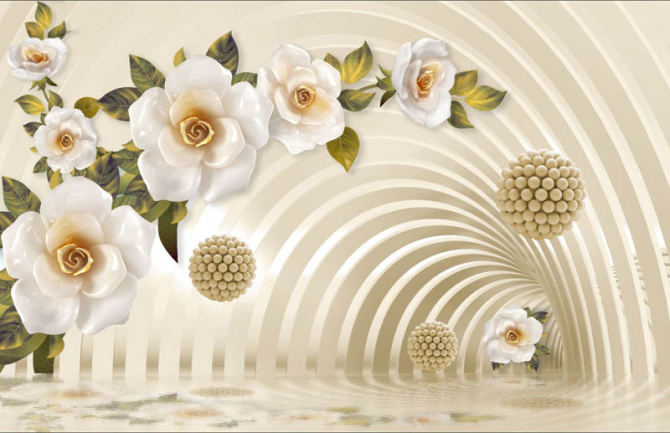 Фотообои 3д тонель с цветами