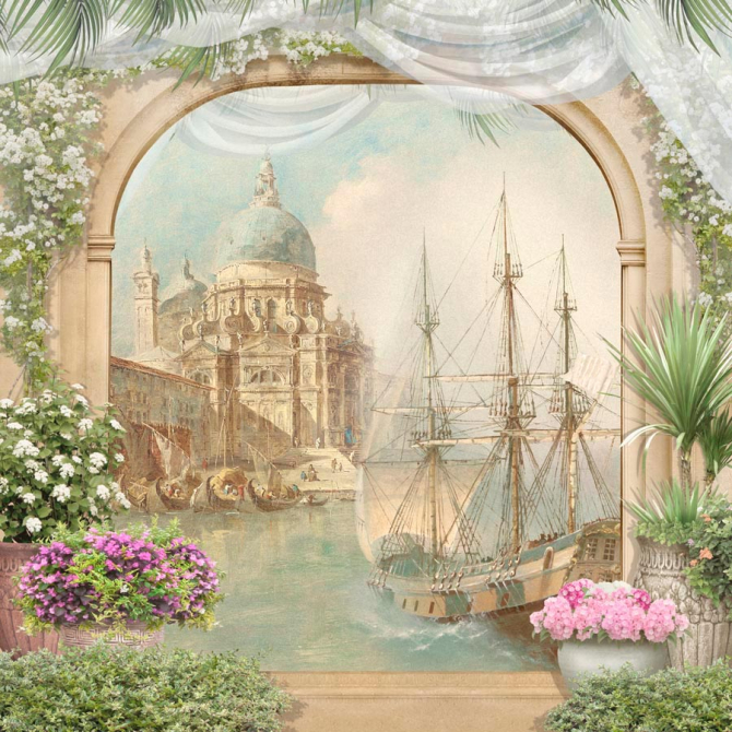 Фотошпалери Арка, клумби, корабель