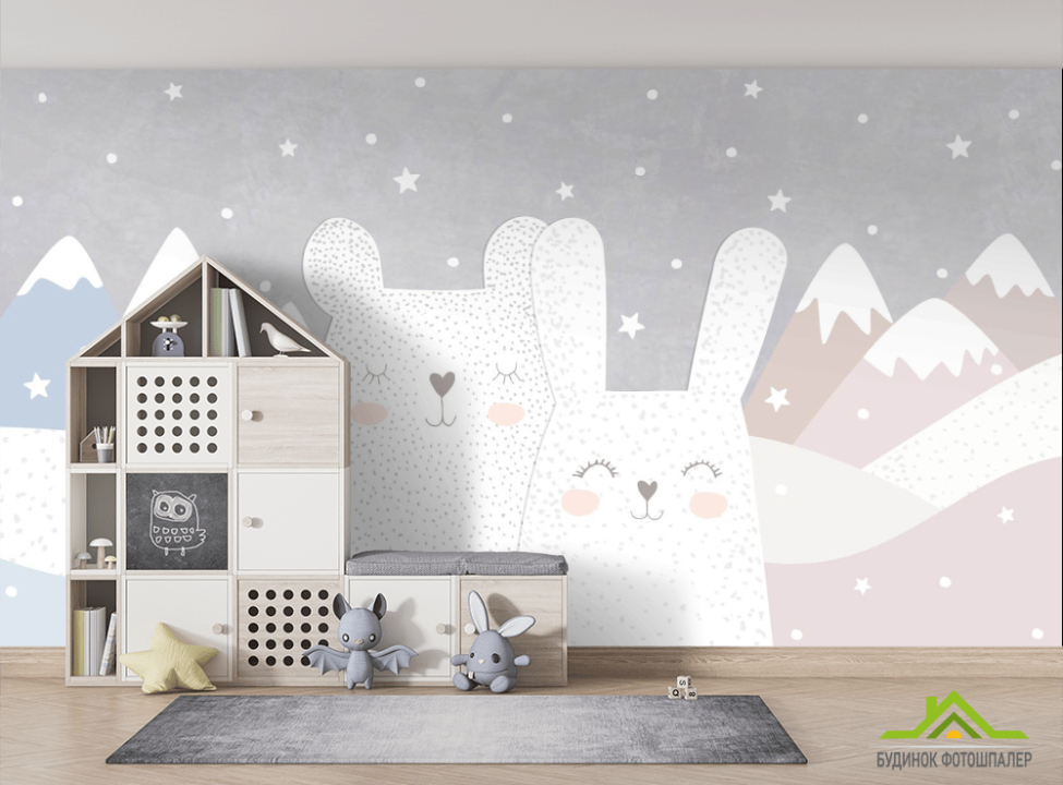 выбрать Фотошпалери Зайчик і ведмедик Фотошпалери Little kids на стіну