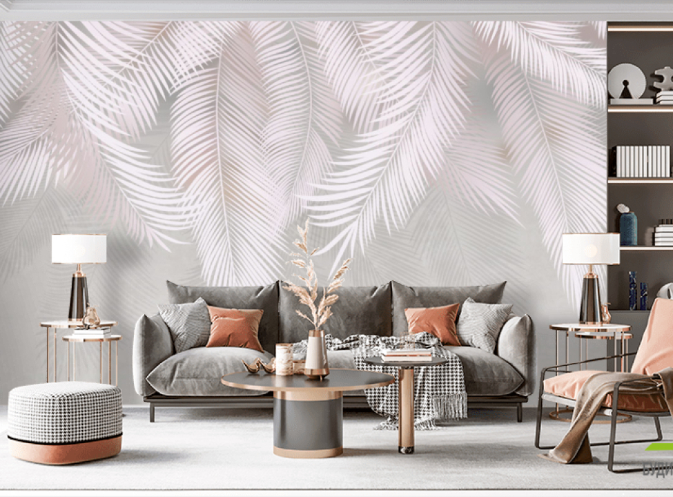 выбрать Фотообои графические  пальмовые листья Фотообои Дизайнерские листья на стену
