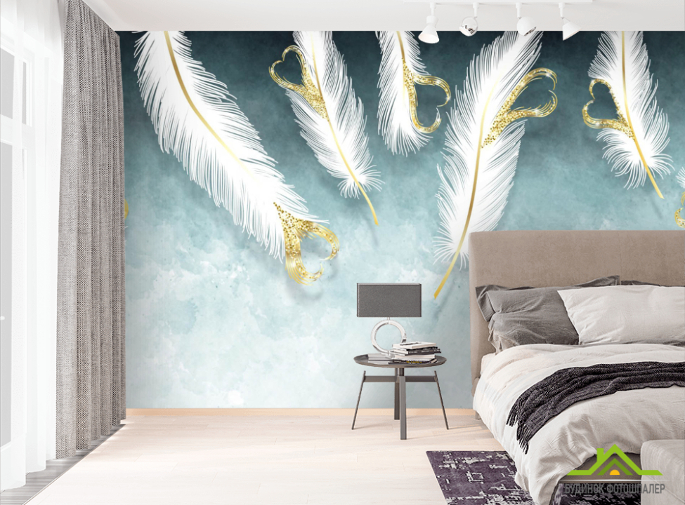 выбрать Фотошпалери біле пір'я і золото  на стіну