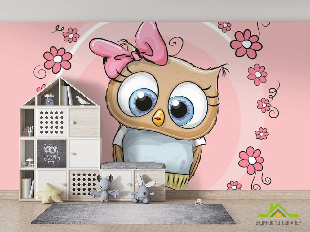Фотообои Совушка на розовом фоне