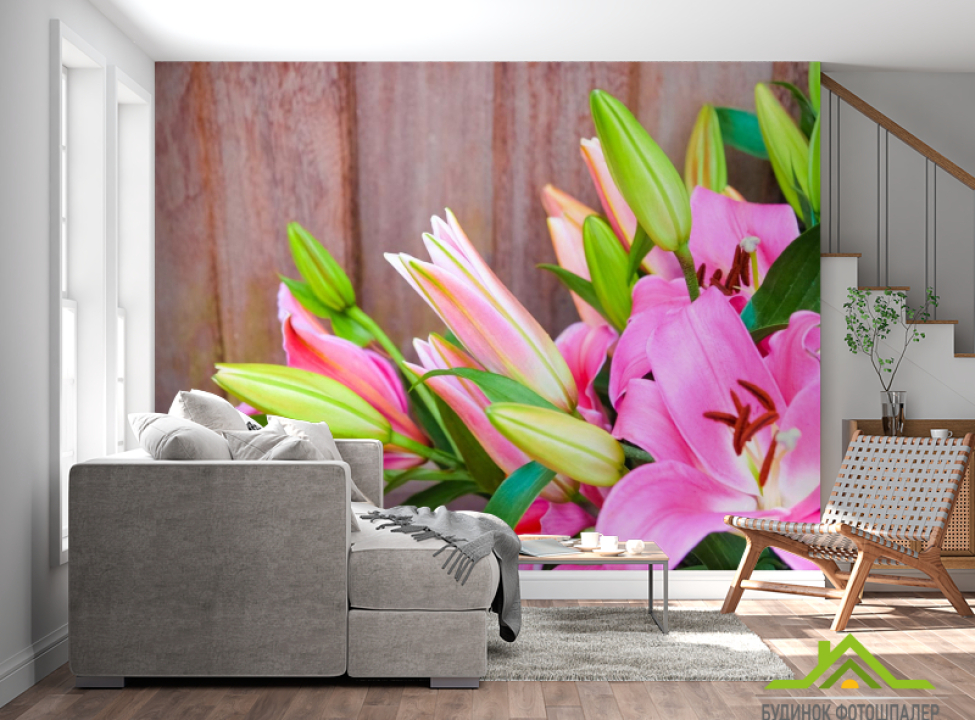 выбрать Фотошпалери рожеві лілії Фотошпалери Квіти на стіну