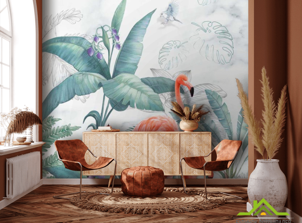 выбрать Фотообои Фламинго и листья Фотообои с Фламинго на стену