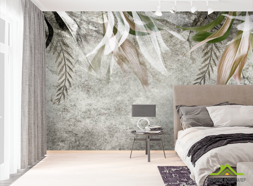 выбрать Фотошпалери Листя на бетоні Фотошпалери тропічні листя на стіну