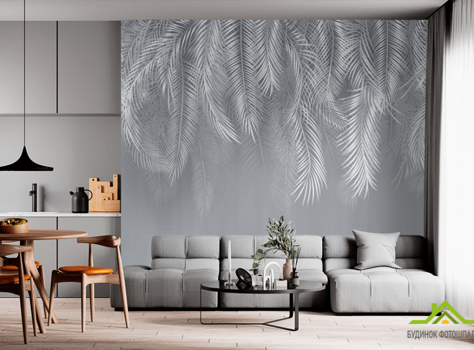 выбрать Фотообои серые листья на стену Фотообои Дизайнерские листья на стену