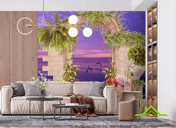 Фотообои Арка с фламинго