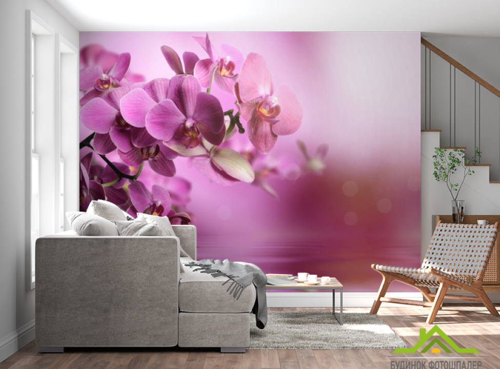 выбрать Фотообои розовые орхидеи над водой Фотообои Цветы на стену