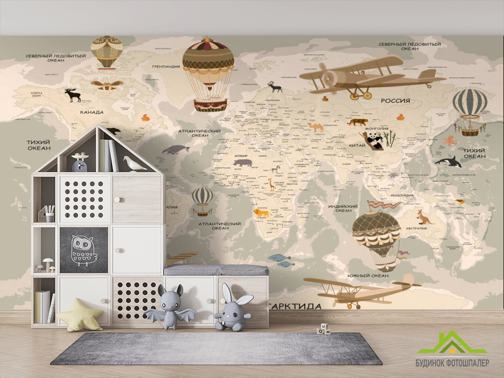 Фотошпалери Коричнева карта зі звіринками