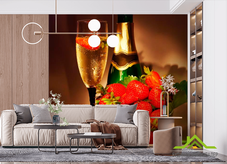 Фотообои Клубника, шампанское