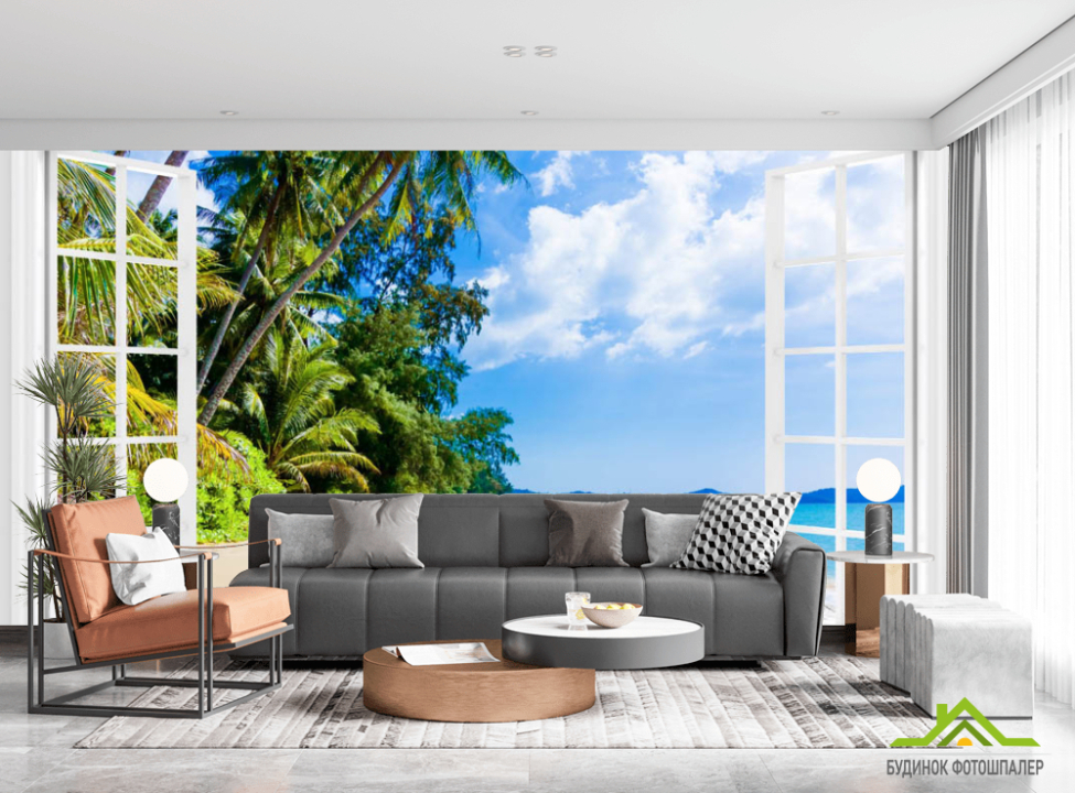 выбрать Фотообои Окно в море Фотообои Вид из окна на стену