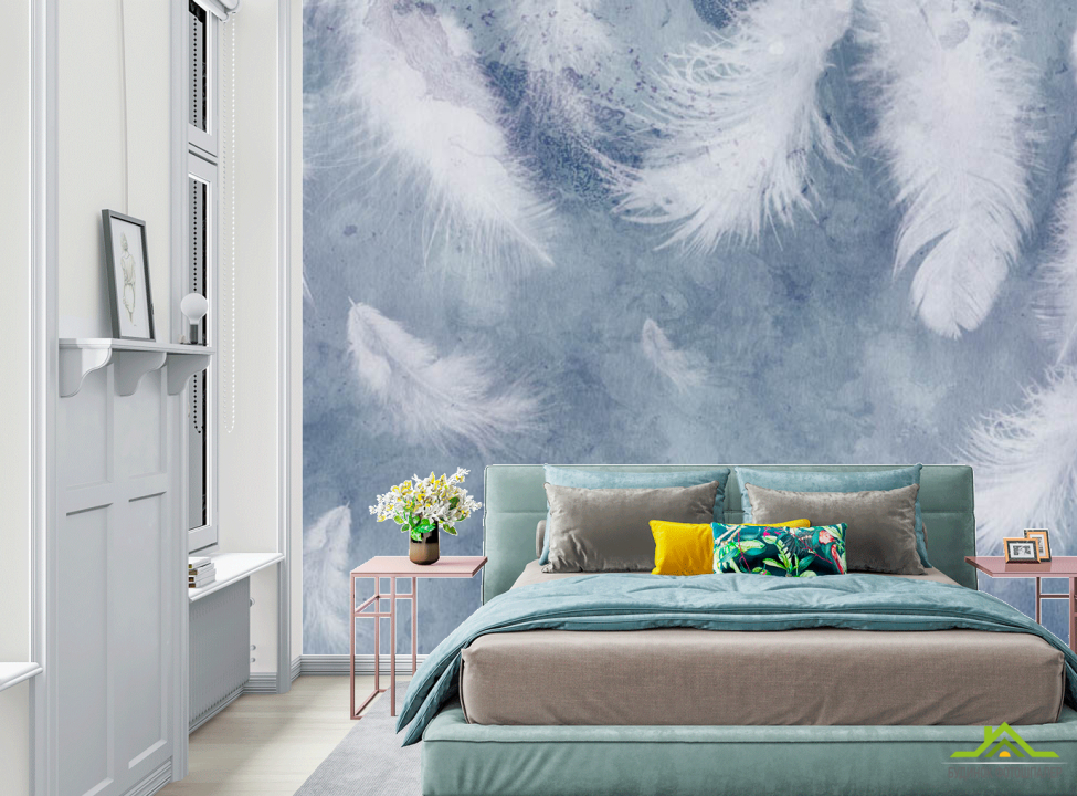 выбрать Фотообои Голубые воздушные перья Фотообои в спальню на стену
