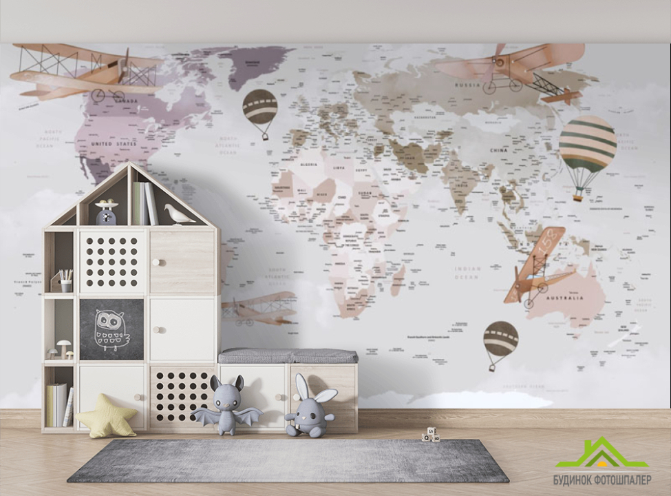 выбрать Фотошпалери Бежева карта дитяча Фотошпалери Розвиваючі карти на стіну