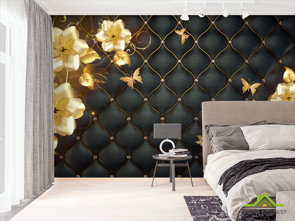 Фотообои 3д золотые цветы топлер